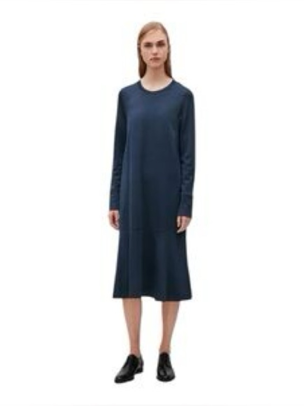 COS Navy Blue Midi Flounce Hem Dress Minimalist Office Contemporary medium